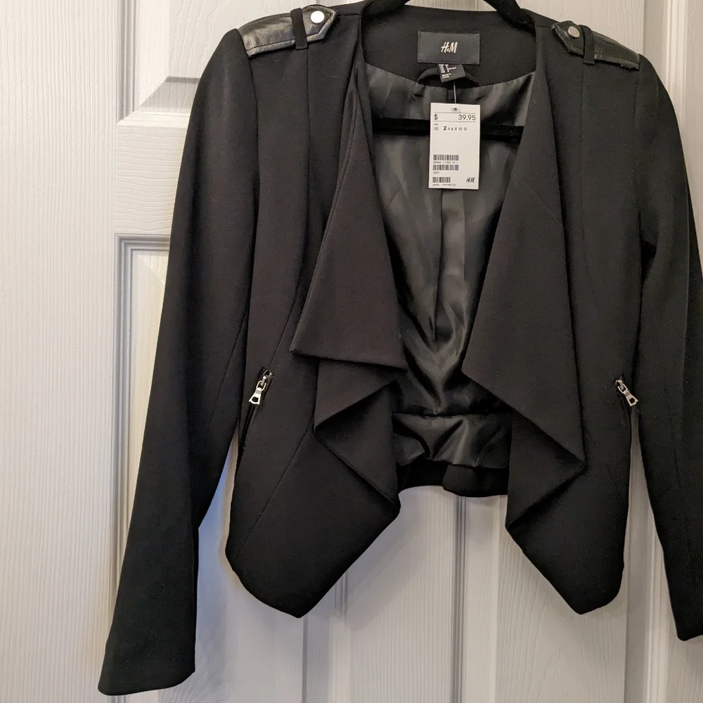 NWT 2/XS H&M Black asymmetrical lined blazer jacket - Picture 5 of 7